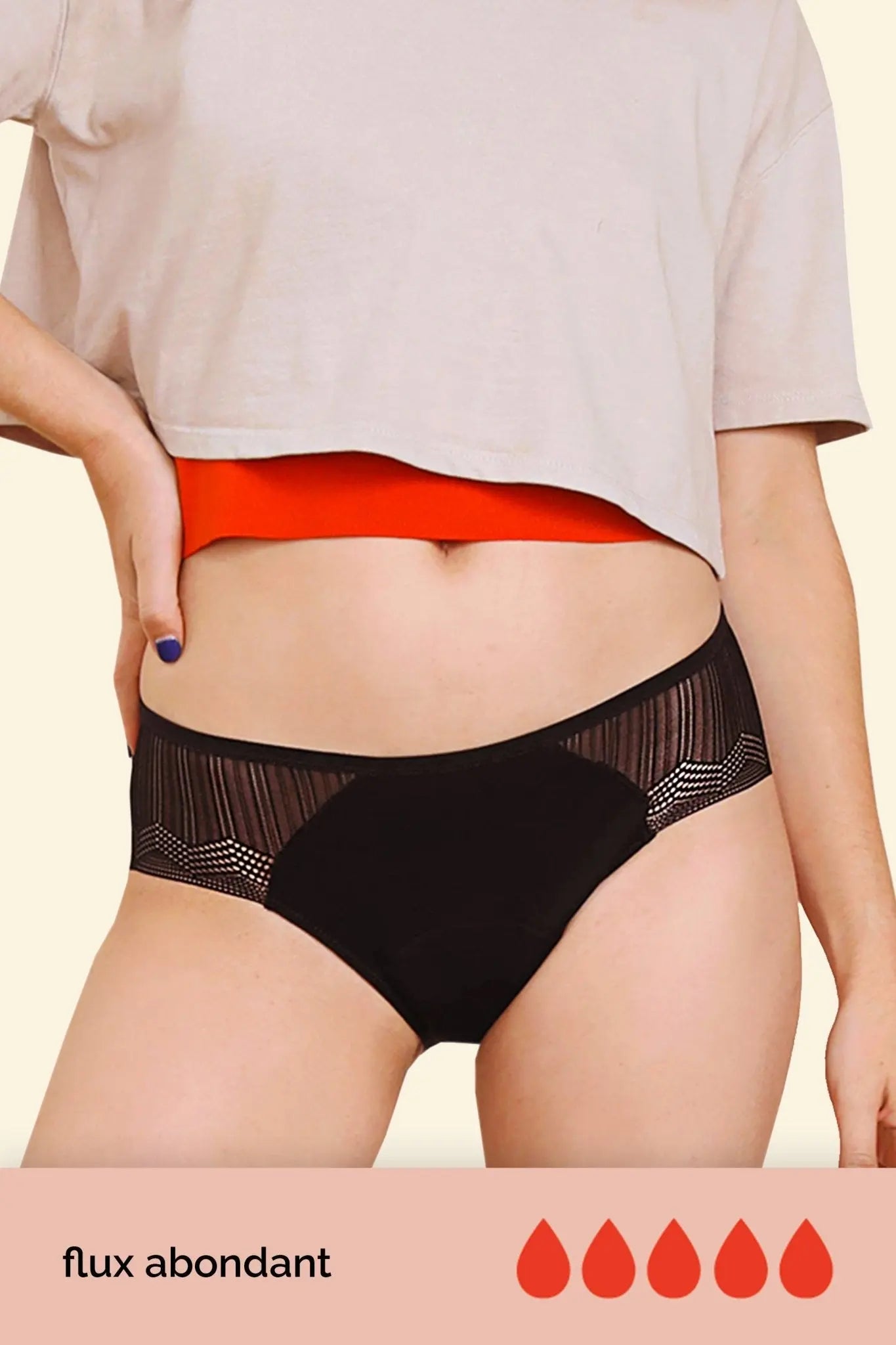 Super Lucie - culotte menstruelle pour flux abondant avec dentelle sur les hanches